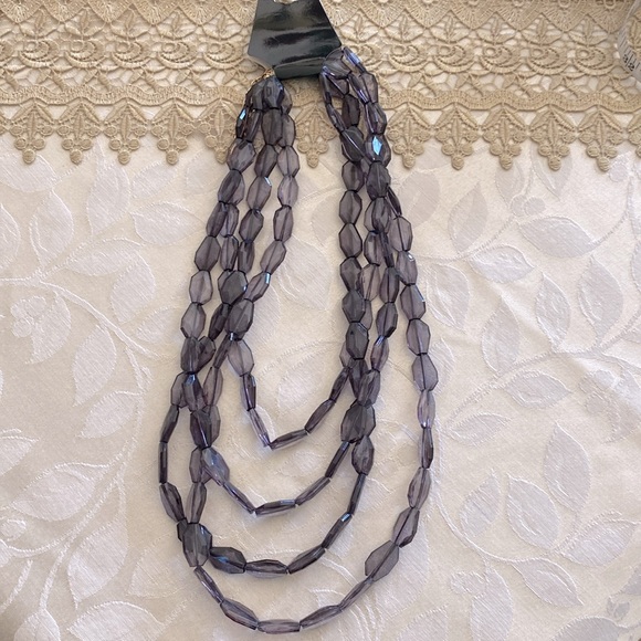 Pearl Luster plated glass clear bead 4 strands polygon gray 14-16-18-22 long - Picture 6 of 12